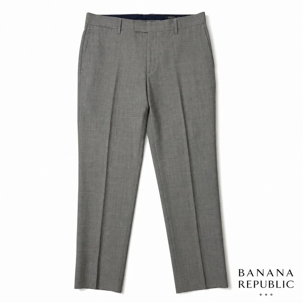 Banana Republic Mens Tailored Fit Wool Flat Dress Pants 33x30 Gray Houndstooth